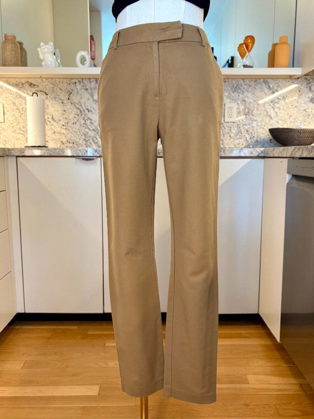 Topshop Khaki Camel Brown Tailored Straight Leg Trousers Pants 2